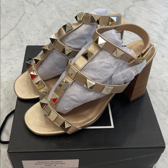NWT and Box:  Gold Studded Block Sandles - Picture 4 of 11